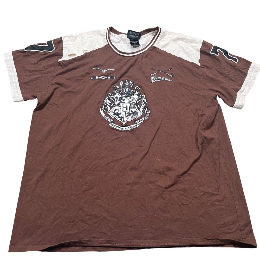 Harry Potter Hogwarts Quidditch Jersey T-Shirt Brown Cream Mens 3X Number 7